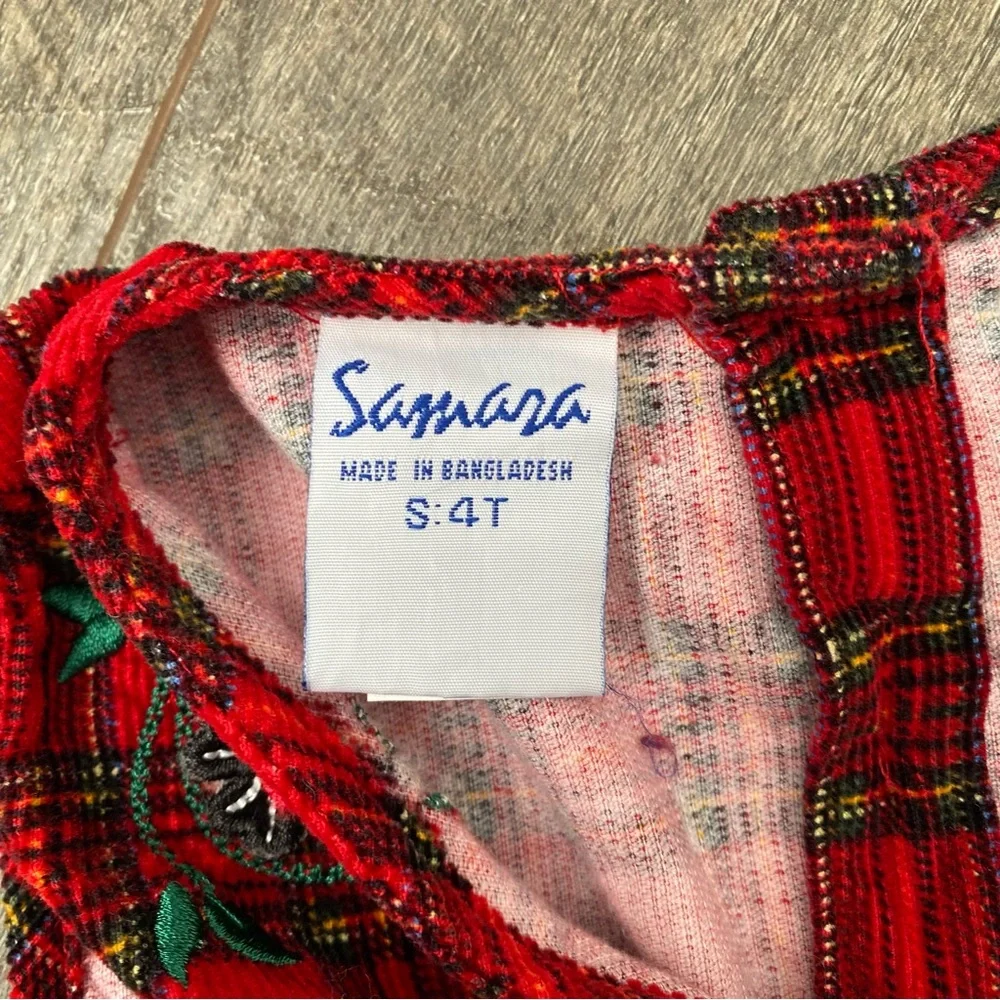 Vintage Samara Plaid Flannel Embroidered Floral Dress & Peter Pan Collar Top Set